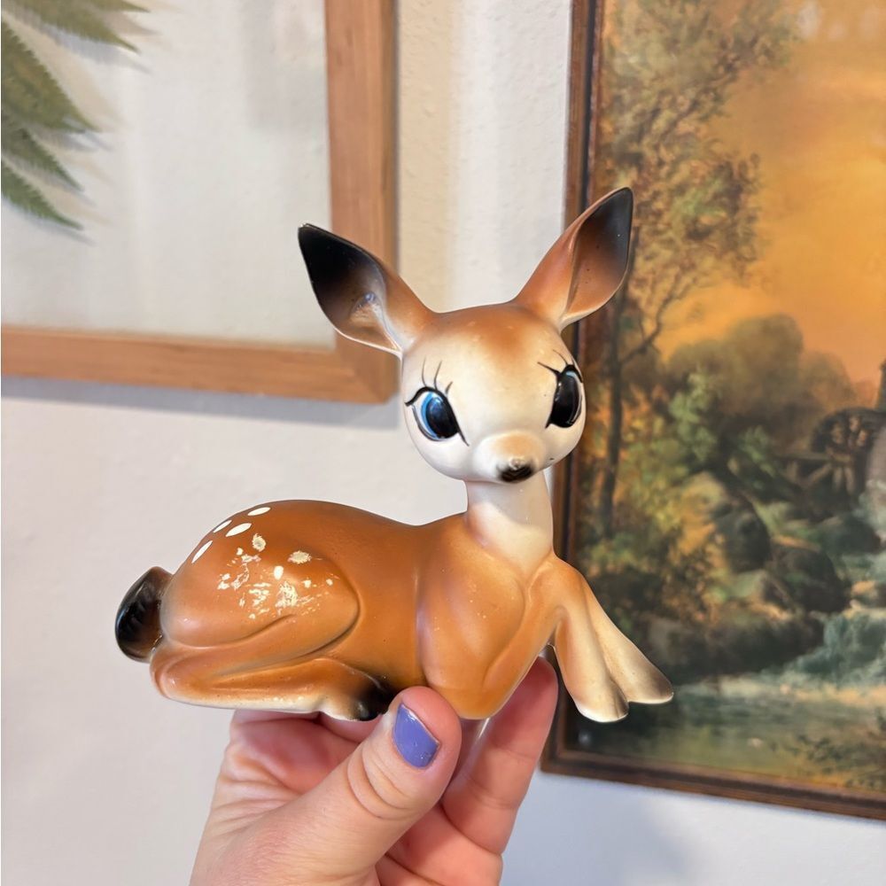 1950s Deer NORLEANS Xmas Bambi Figurine Anthropomorphic Japan Ceramic Big Eyes